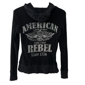 Y2K Liberty Wear American Rebel Rhinestone Hoodie Biker Glam Gothcore Women's M